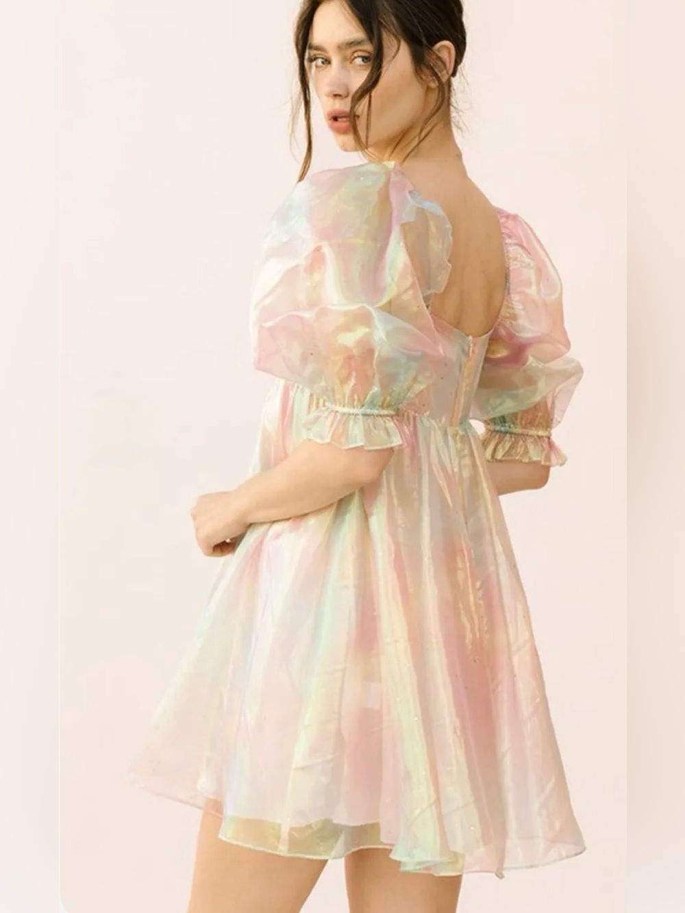 NWT Storia Unicorn Iridescent Babydoll Puff Sleeve dress size small